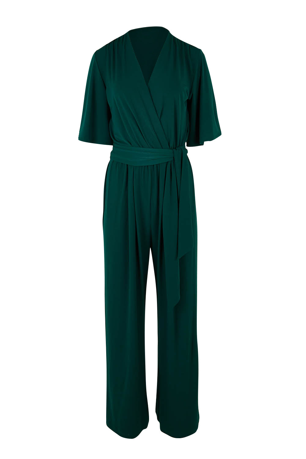 Product shot of The Bell Sleeve Jumpsuit in colour Pine (Green), from the front