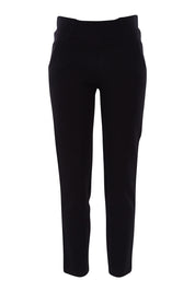 Product shot of The High Rise Pull On Ponte Pant in colour Black (Black), from the front