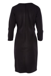 Product shot of The Long Sleeve Ponte Lapel Dress in colour Black (Black), from the back