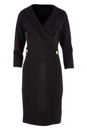Product shot of The Long Sleeve Ponte Lapel Dress in colour Black (Black), from the front