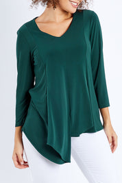 Model Lala wearing size 10 of The Fold Detail Blouse in colour Forest (Green), from the front, cropped image
