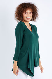 Model Lala wearing size 10 of The Fold Detail Blouse in colour Forest (Green), from the front, cropped image
