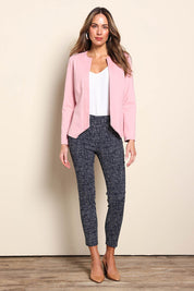 Model Madelinec wearing size 10 of the The Printed Stretch Pull On Pant – Matrix in colour Matrix, from the front
