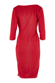 Product shot of The Square Neck Tapered Dress in colour Red (Red), from the back