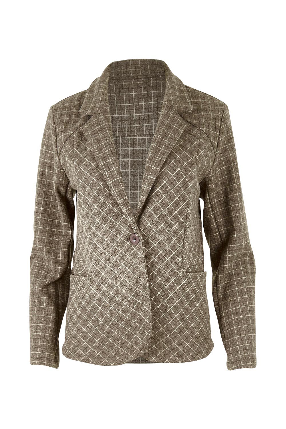 Product shot of The Check Pocket Blazer in colour Checks (Grey), from the front
