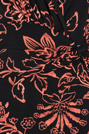 Product shot of The Printed Knot Waist Detail Dress in colour Emberfleur (Black), detail