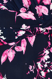 Product shot of The Printed Knot Waist Detail Dress in colour Nightpetal (Blue), detail