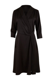 Product shot of The Contemporary Lapel Dress in colour Black (Black), from the front