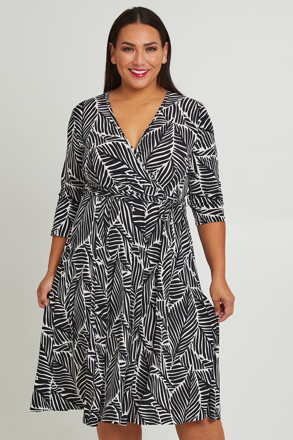 Preloved The 3/4 Sleeve Printed Jersey Dress - Leaf