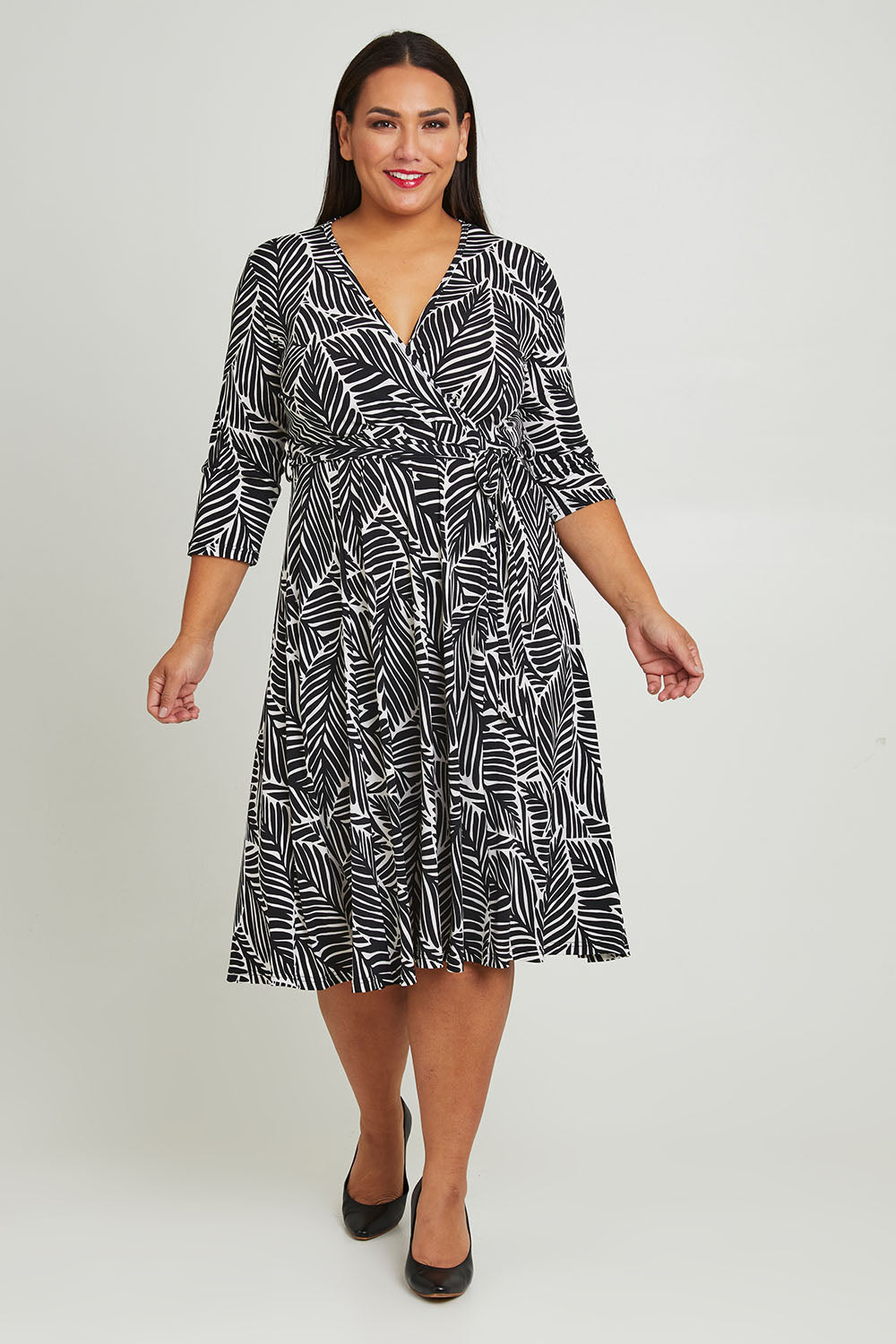 Preloved The 3/4 Sleeve Printed Jersey Dress - Leaf