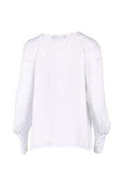 Product shot of The Pleated Raglan Sleeve Blouse in colour White (White), from the back