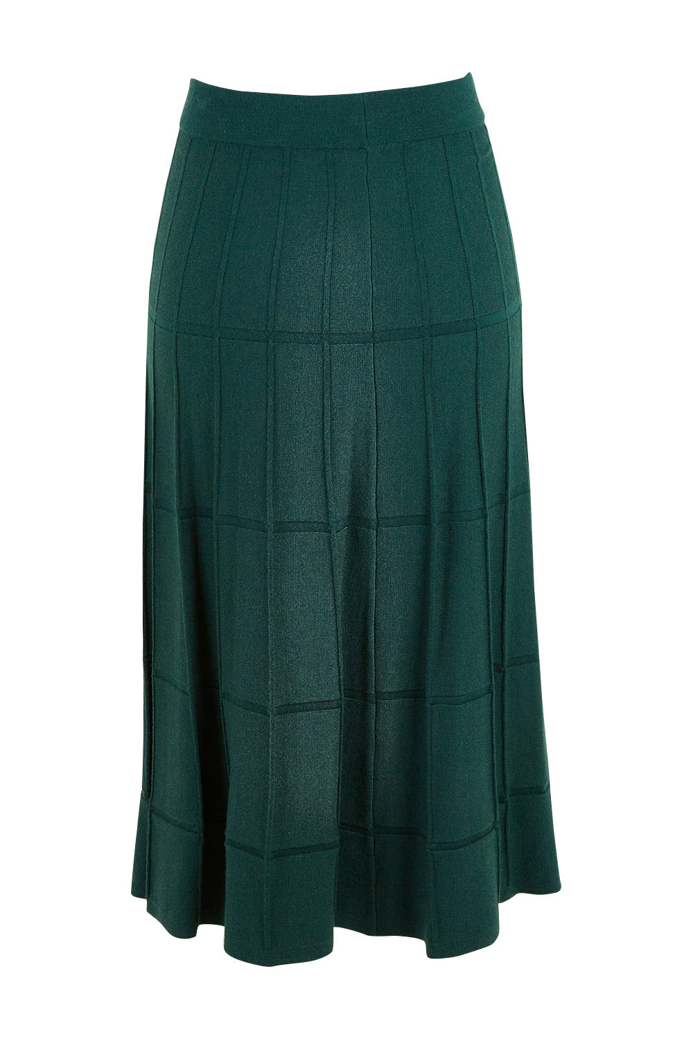 Product shot of The Midi Textured Knit Skirt in colour Tealgreen (Green), from the back