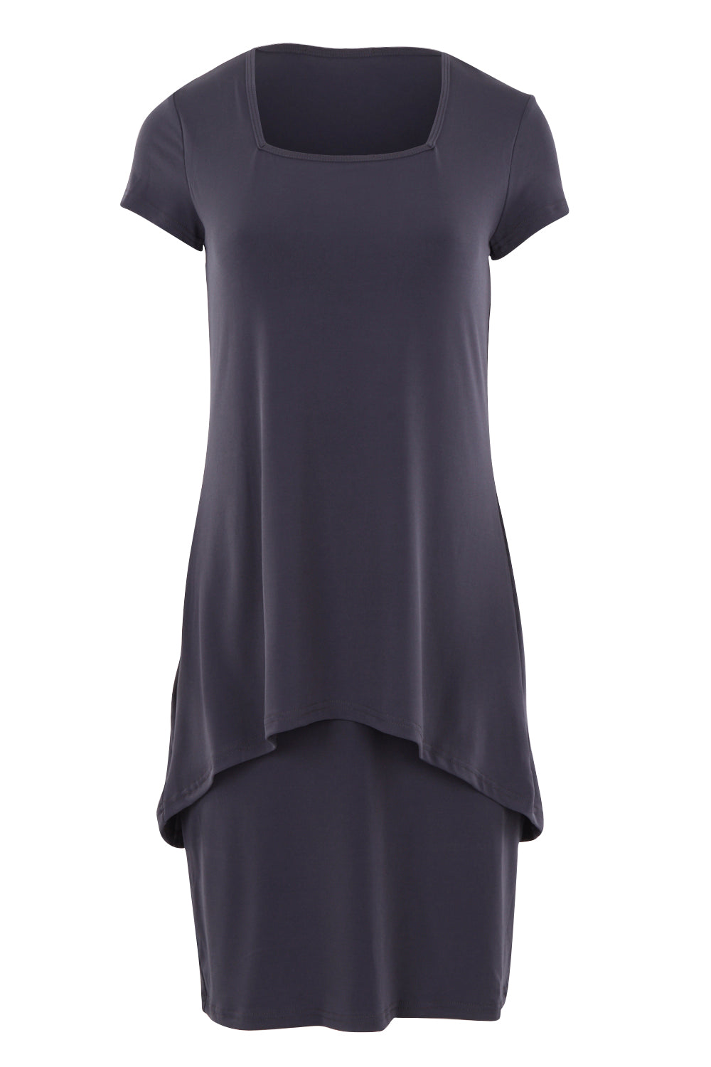 Product shot of The Short Sleeve Rita Dress in colour SmokeyGrey (Grey), from the front