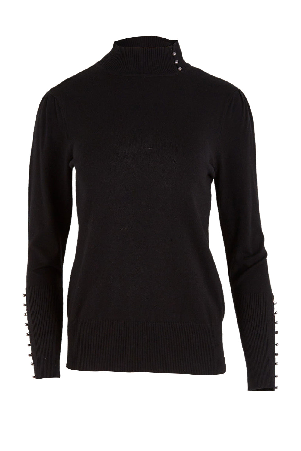 Product shot of The Button Detail Knit Jumper in colour Black (Black), from the front