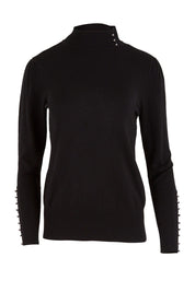 Product shot of The Button Detail Knit Jumper in colour Black (Black), from the front