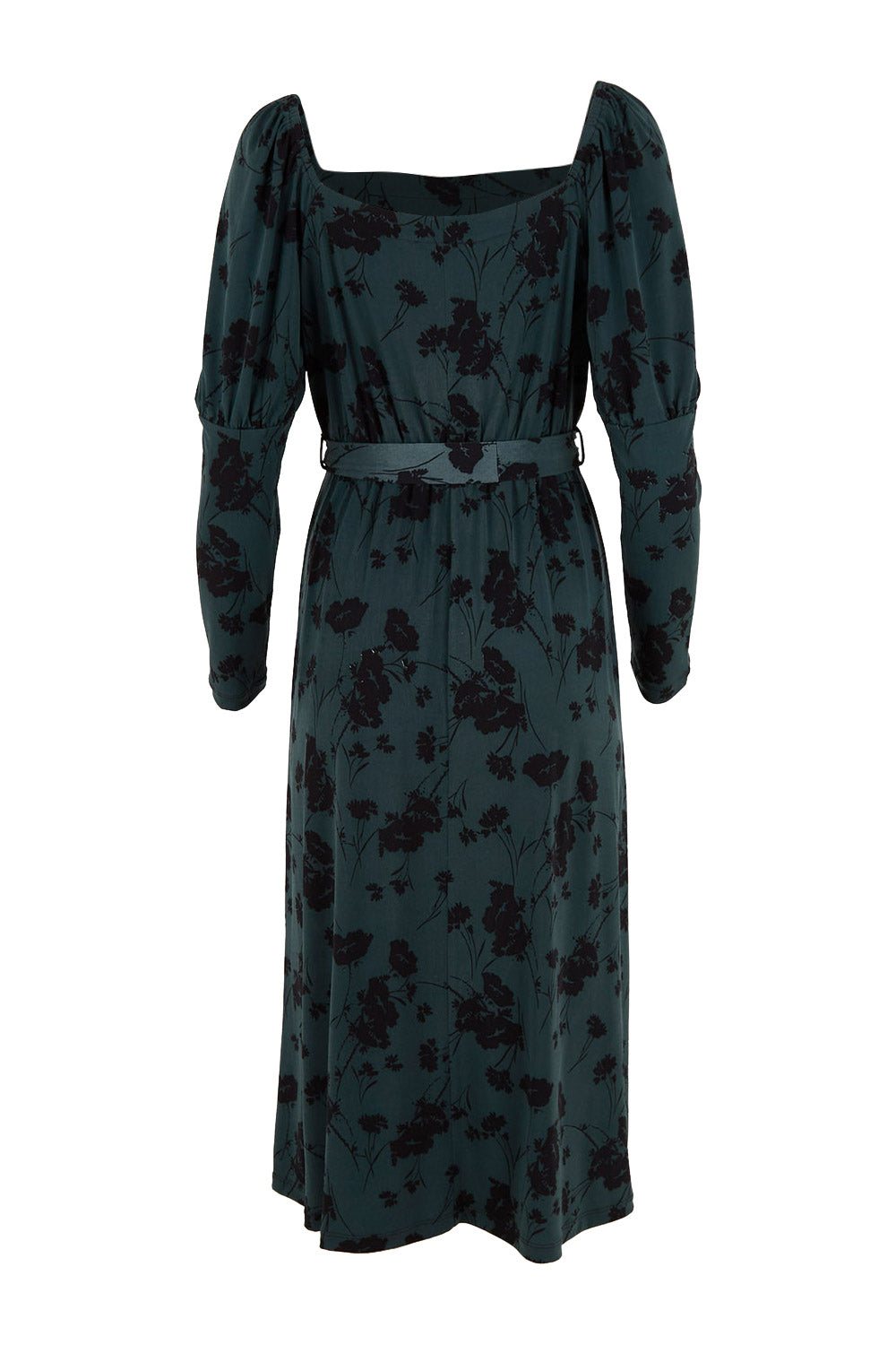 Product shot of The Square Neck Dress in colour Poppy (Green), from the back