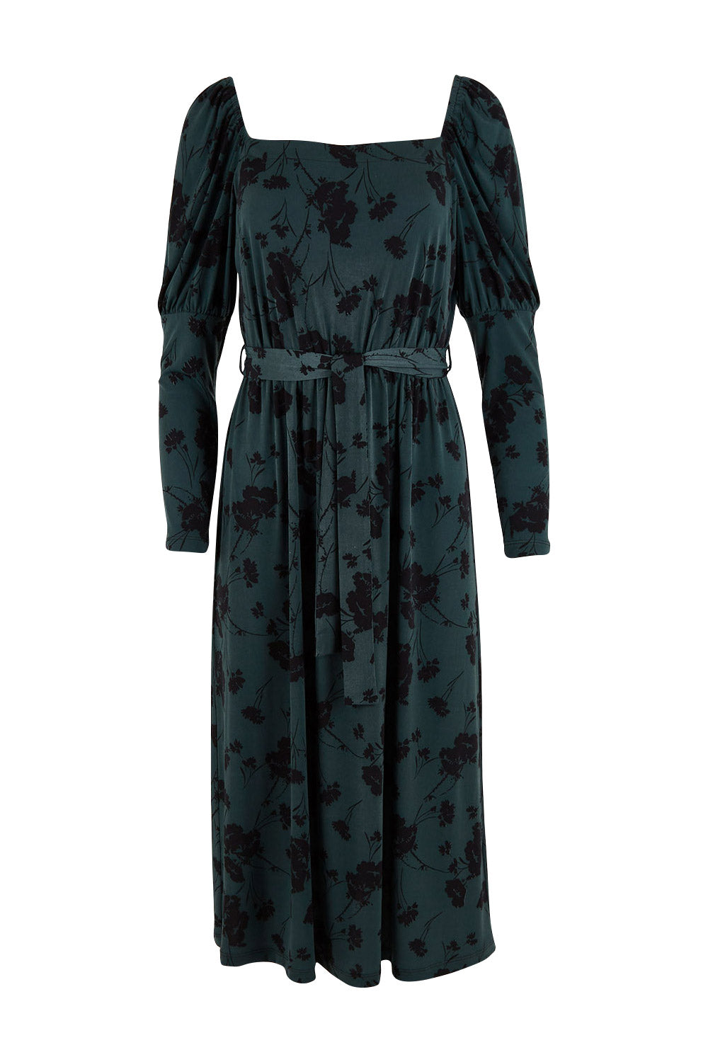 Product shot of The Square Neck Dress in colour Poppy (Green), from the front