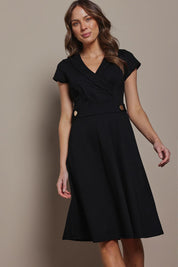 Preloved The Cap Sleeve Ponte Lapel Dress - Black