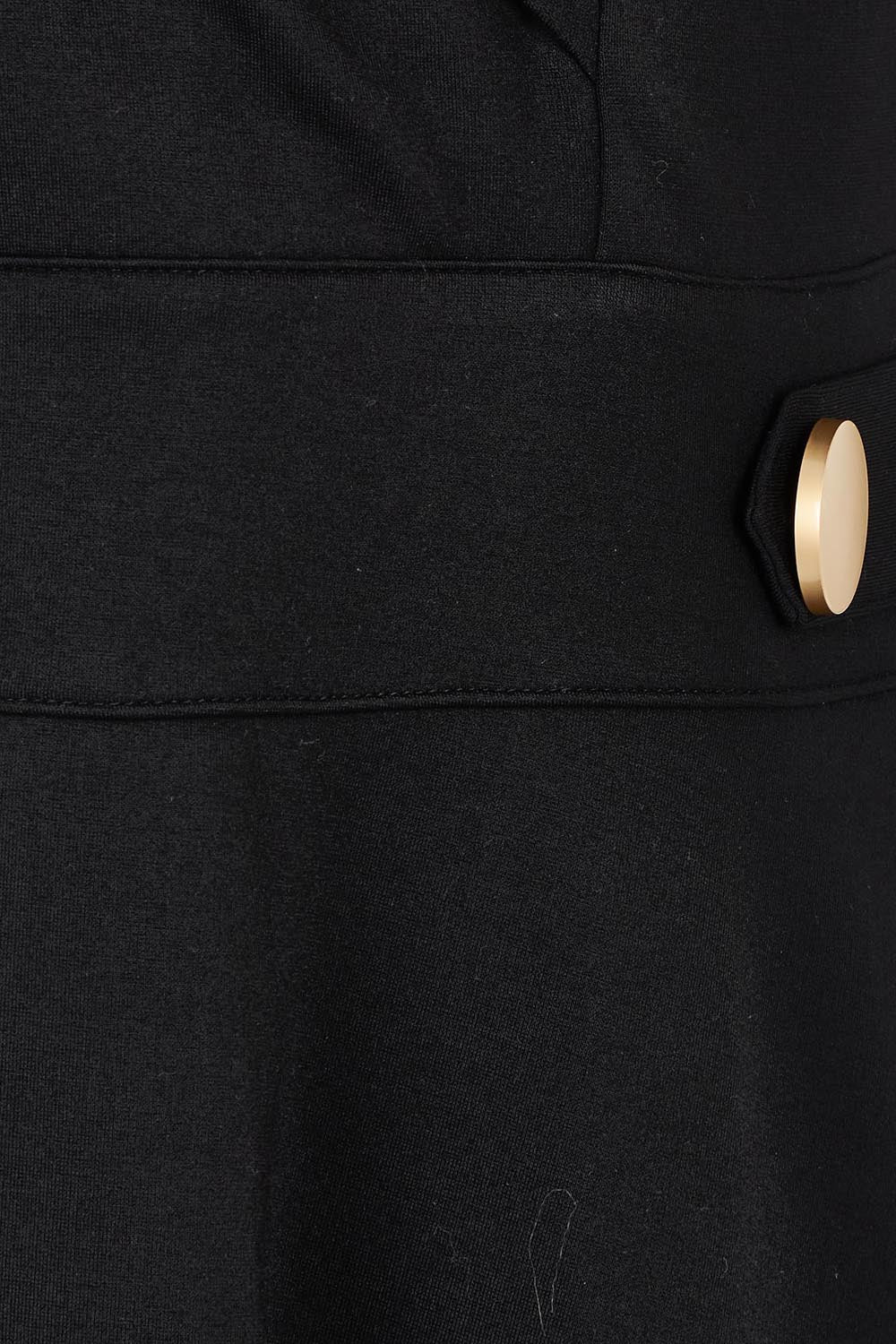 Product shot of The Cap Sleeve Ponte Lapel Dress in colour Black (Black), detail