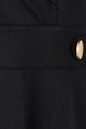 Product shot of The Cap Sleeve Ponte Lapel Dress in colour Black (Black), detail