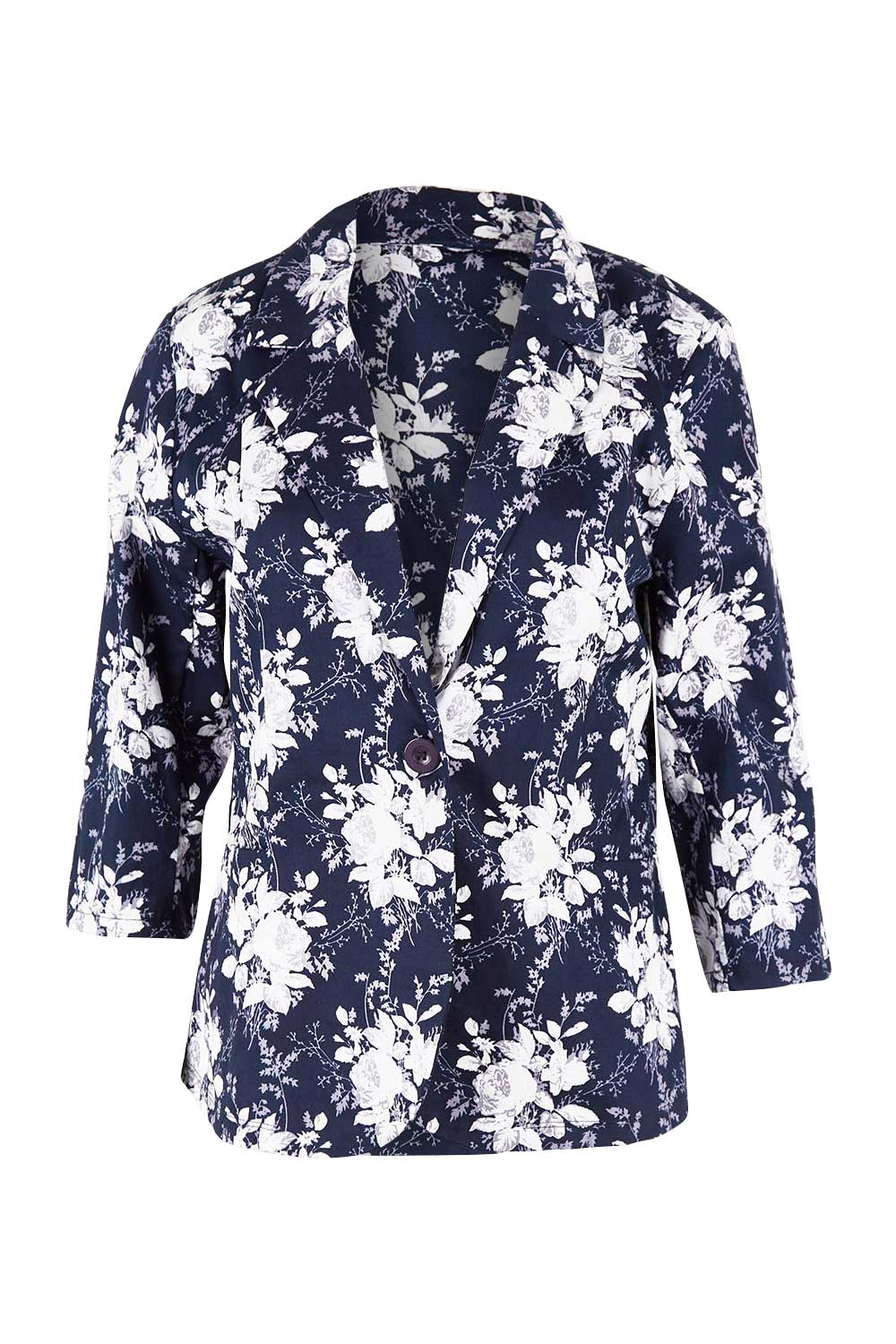 Product shot of The Printed Cotton Pocket Blazer in colour Navyfleur (Blue), from the front