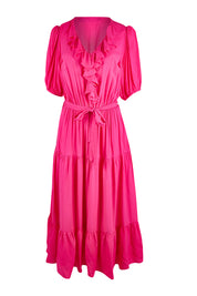 Product shot of The Ruffle Tier Dress in colour Brightpink (Pink), from the front
