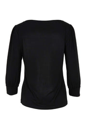 Product shot of The Bamboo Boat Neck Top in colour Black (Black), from the back