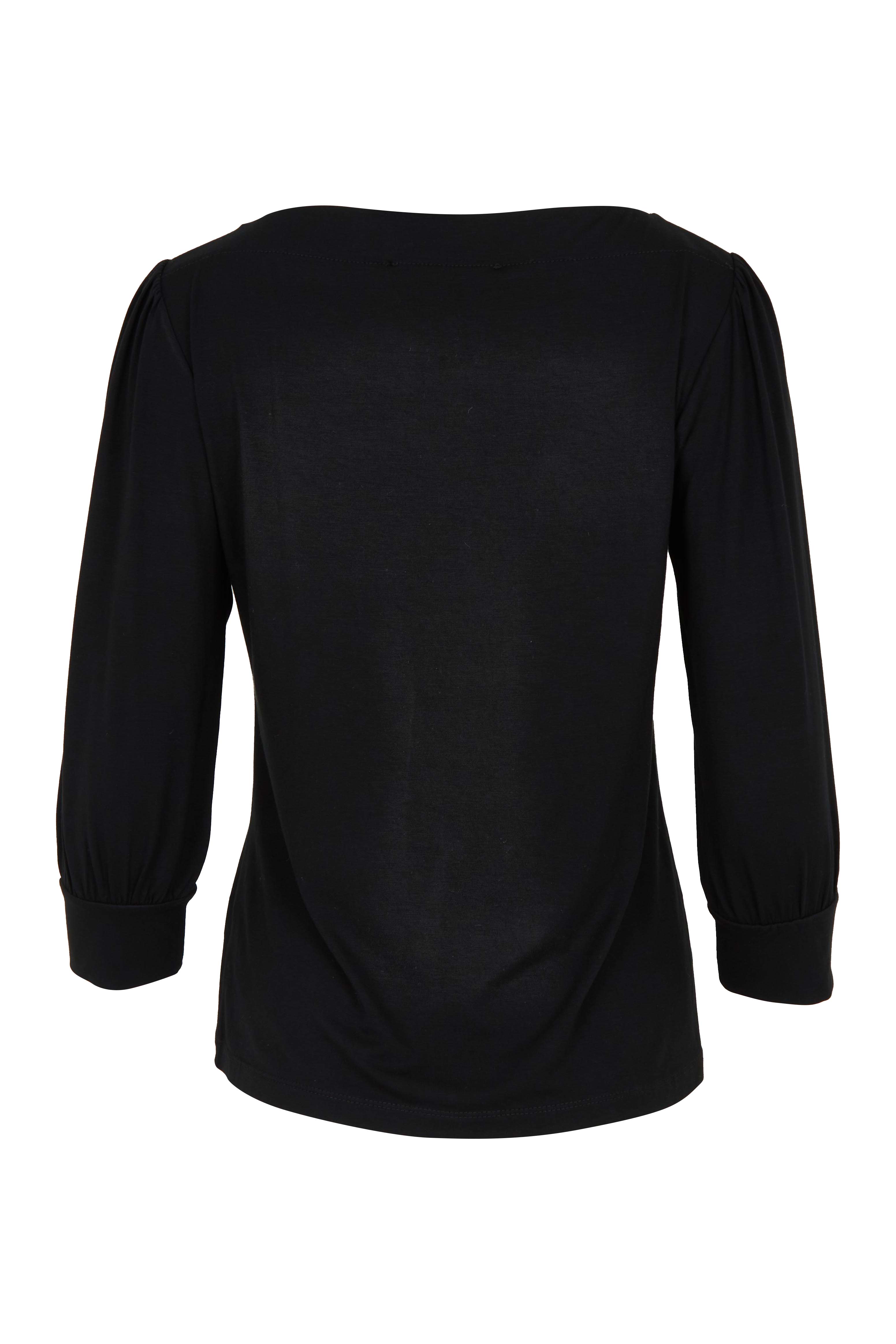Product shot of The Bamboo Boat Neck Top in colour Black (Black), from the back