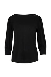 Product shot of The Bamboo Boat Neck Top in colour Black (Black), from the front