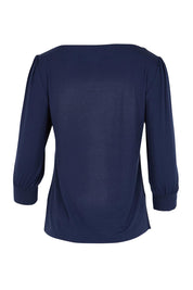 Product shot of the The Bamboo Boat Neck Top - Darknavy in colour Darknavy, from the back