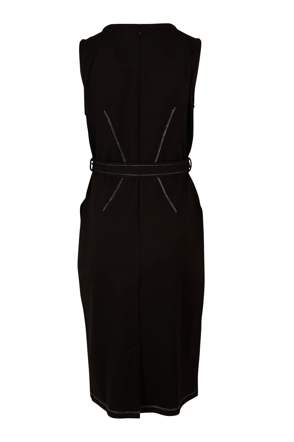 Product shot of The Contrast Stitching Ponte Dress in colour Black (Black), from the back