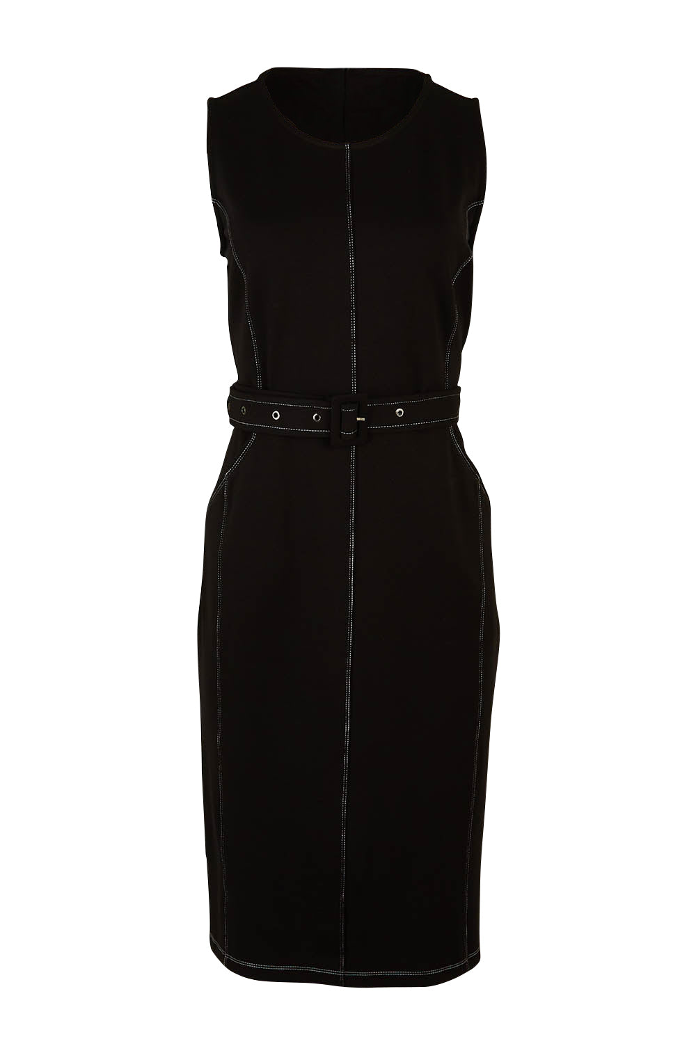 Product shot of The Contrast Stitching Ponte Dress in colour Black (Black), from the front