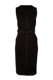 Product shot of The Contrast Stitching Ponte Dress in colour Black (Black), from the front