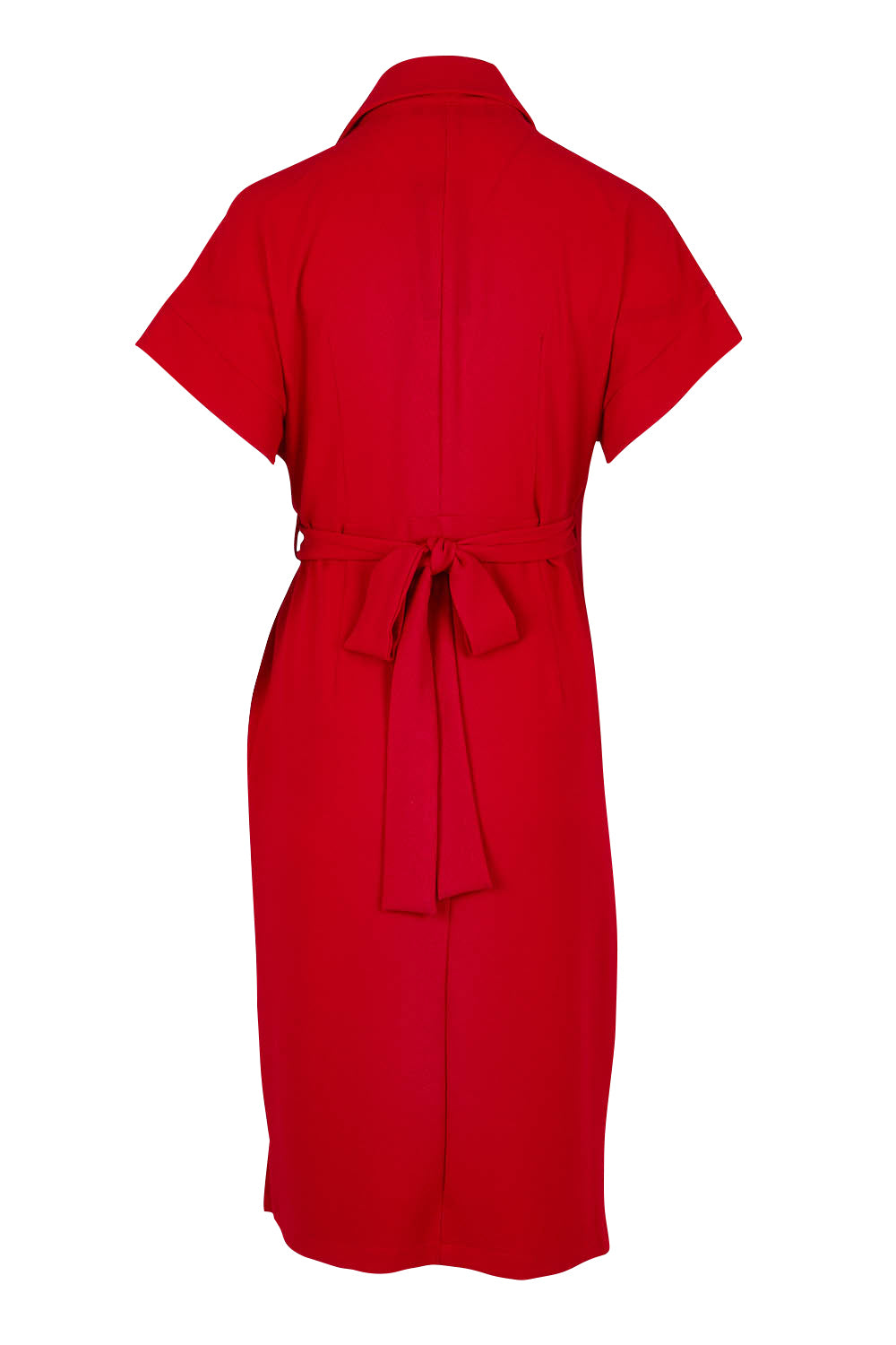 Product shot of The Kimono Sleeve Collar Wrap Dress in colour Red (Red), from the back