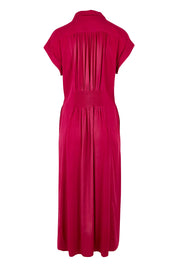 Product shot of The Shirred Waist Detail Dress in colour Raspberry (Red), from the back
