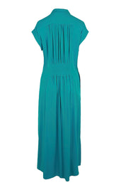 Product shot of the The Shirred Waist Detail Dress - Teal in colour Teal, from the back