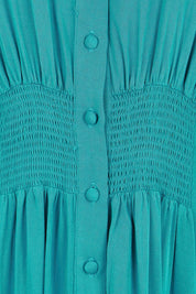 Product shot of the The Shirred Waist Detail Dress - Teal in colour Teal, showing detail