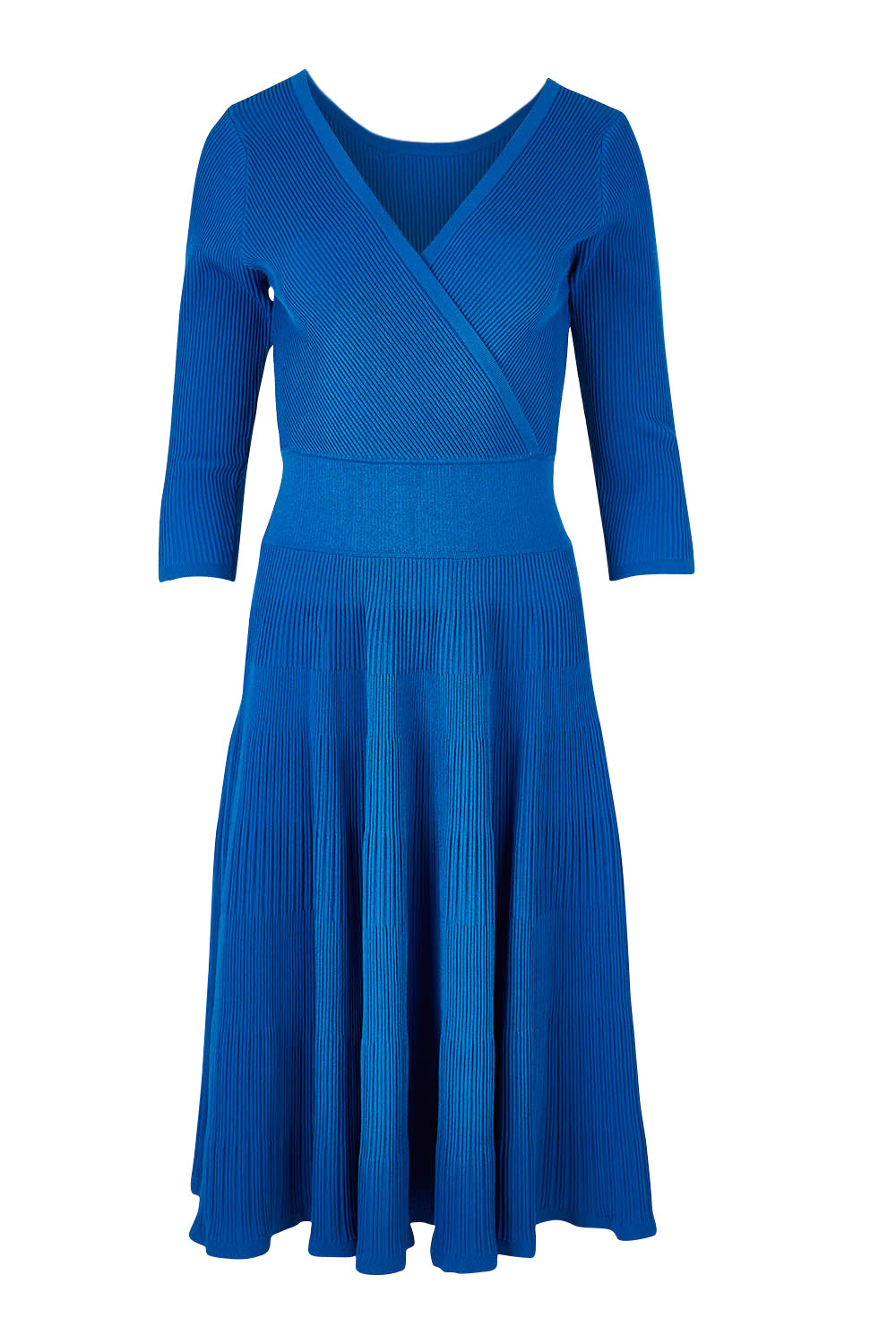 Product shot of The 3/4 Sleeve Reversible Knit Dress in colour Royalazure (Blue), from the front