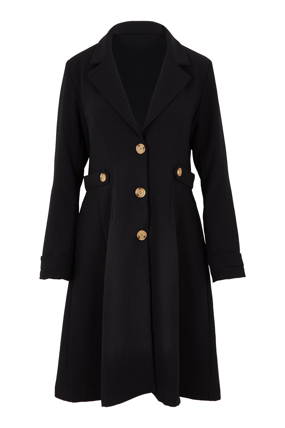 Product shot of The Tab Detail Tailored Longline Coat in colour Black (Black), from the front