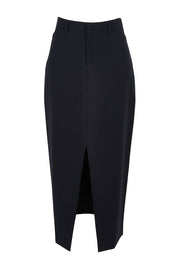 Product shot of The Tailored Maxi Skirt in colour Ink (Blue), from the front