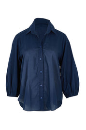 Product shot of The Cotton Blouson Sleeve Shirt in colour Navy (Blue), from the front