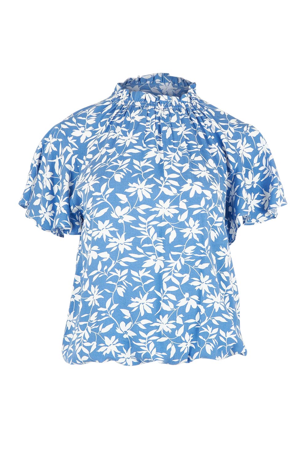 Product shot of The Shirring Detail Printed Top in colour Bluefleur (Blue), from the front