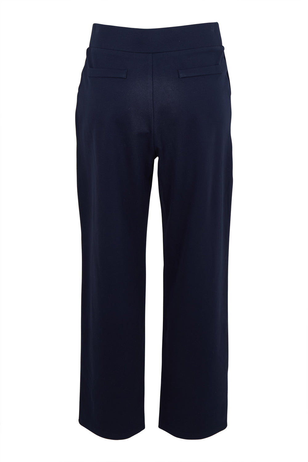 Product shot of The Straight Cut Pull On Ponte Pant in colour Darknavy (Blue), from the back