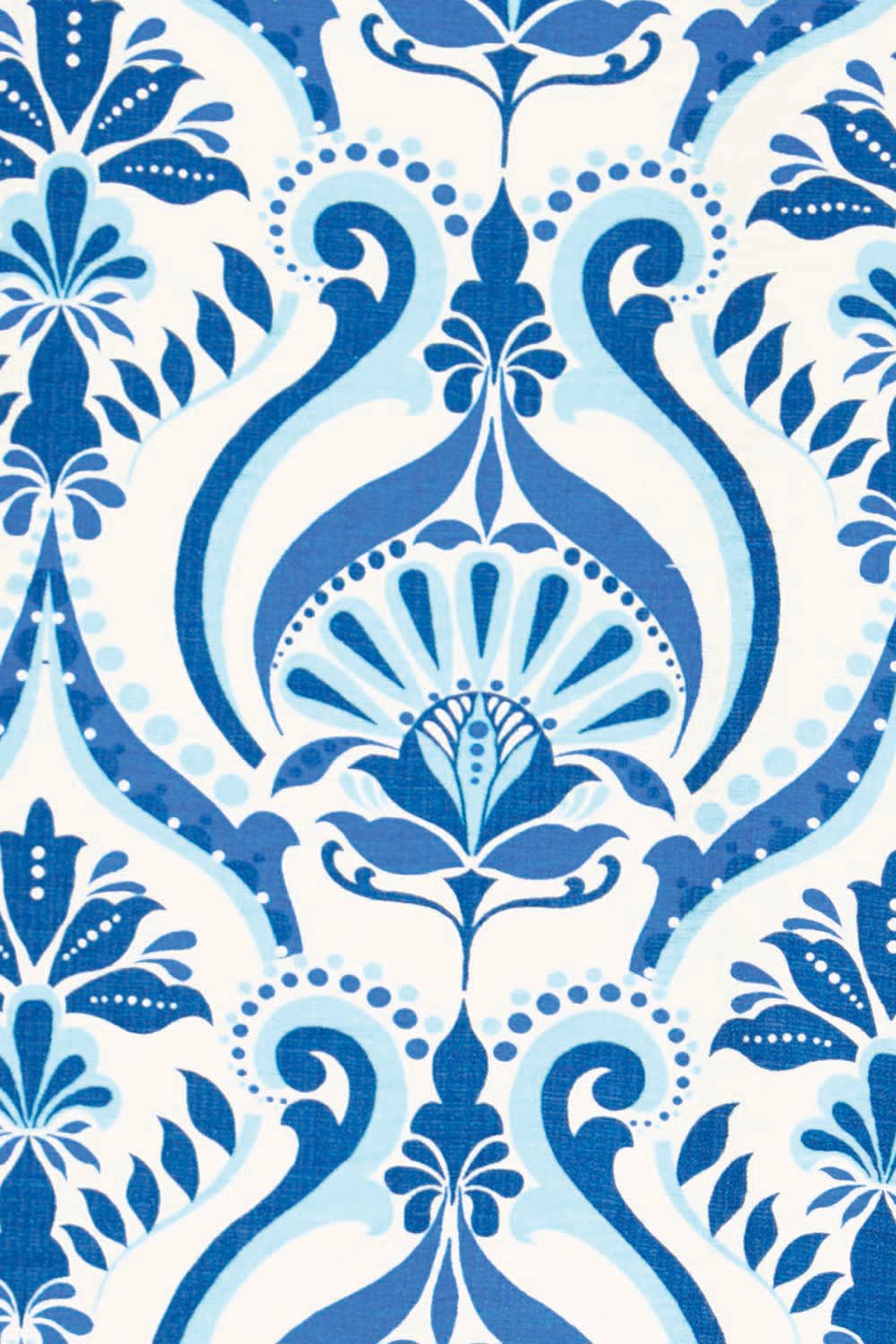 Product shot of the The Printed Bishop Sleeve Blouse – Bluedamask in colour Bluedamask, showing detail