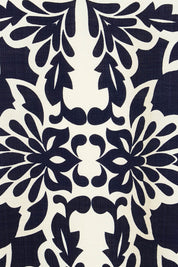 Product shot of The Printed Bishop Sleeve Blouse in colour Navy (Blue), detail