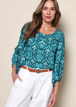 The Printed Bishop Sleeve Blouse – Tealdamask