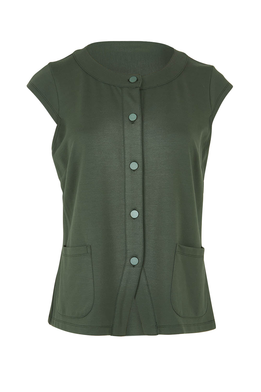 Product shot of The Ponte Button Through Top in colour Forrest (Green), from the front
