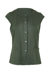 Product shot of The Ponte Button Through Top in colour Forrest (Green), from the front