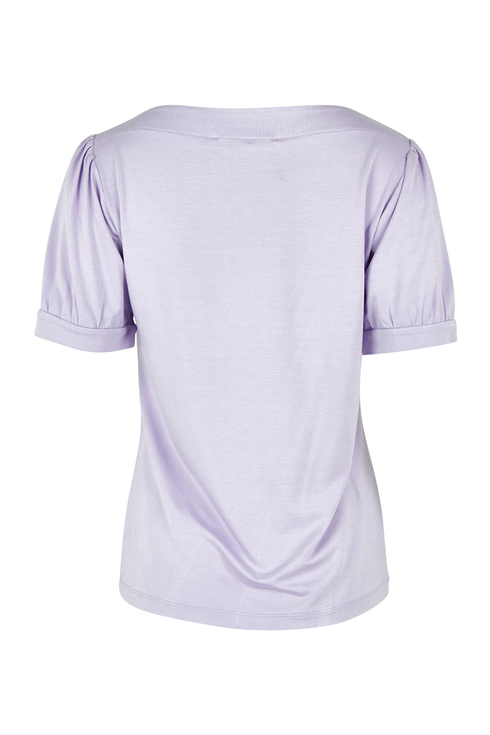 Product shot of The Bamboo Boat Neck Short Sleeve Top in colour Lilac (Purple), from the back
