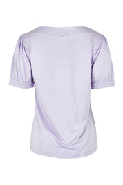 Product shot of The Bamboo Boat Neck Short Sleeve Top in colour Lilac (Purple), from the back